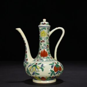 Ming Dynasty Chenghua doucai kettle with folded branches flowers and fruits pattern