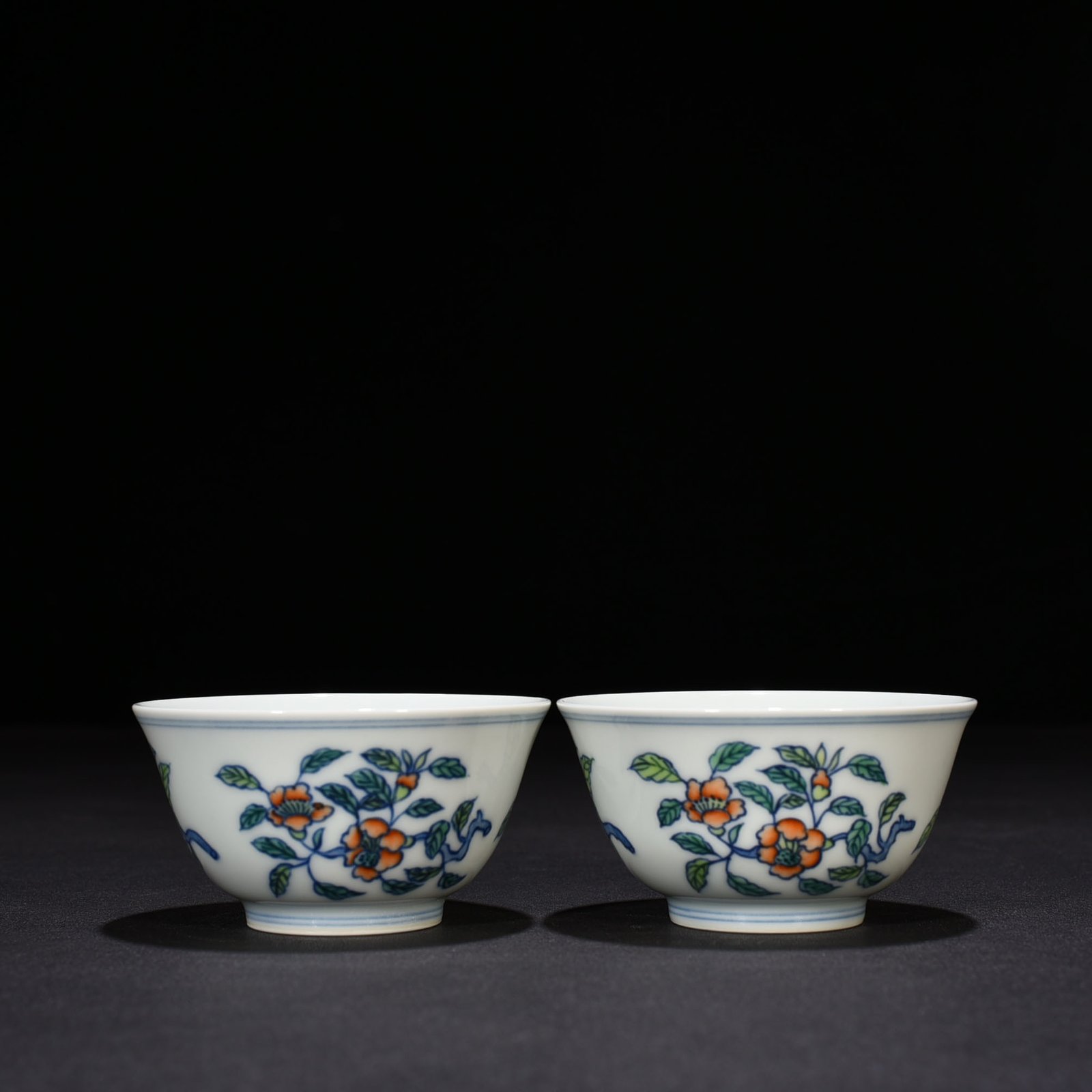 Ming Dynasty Chenghua doucai cup with folded branches flowers and fruits