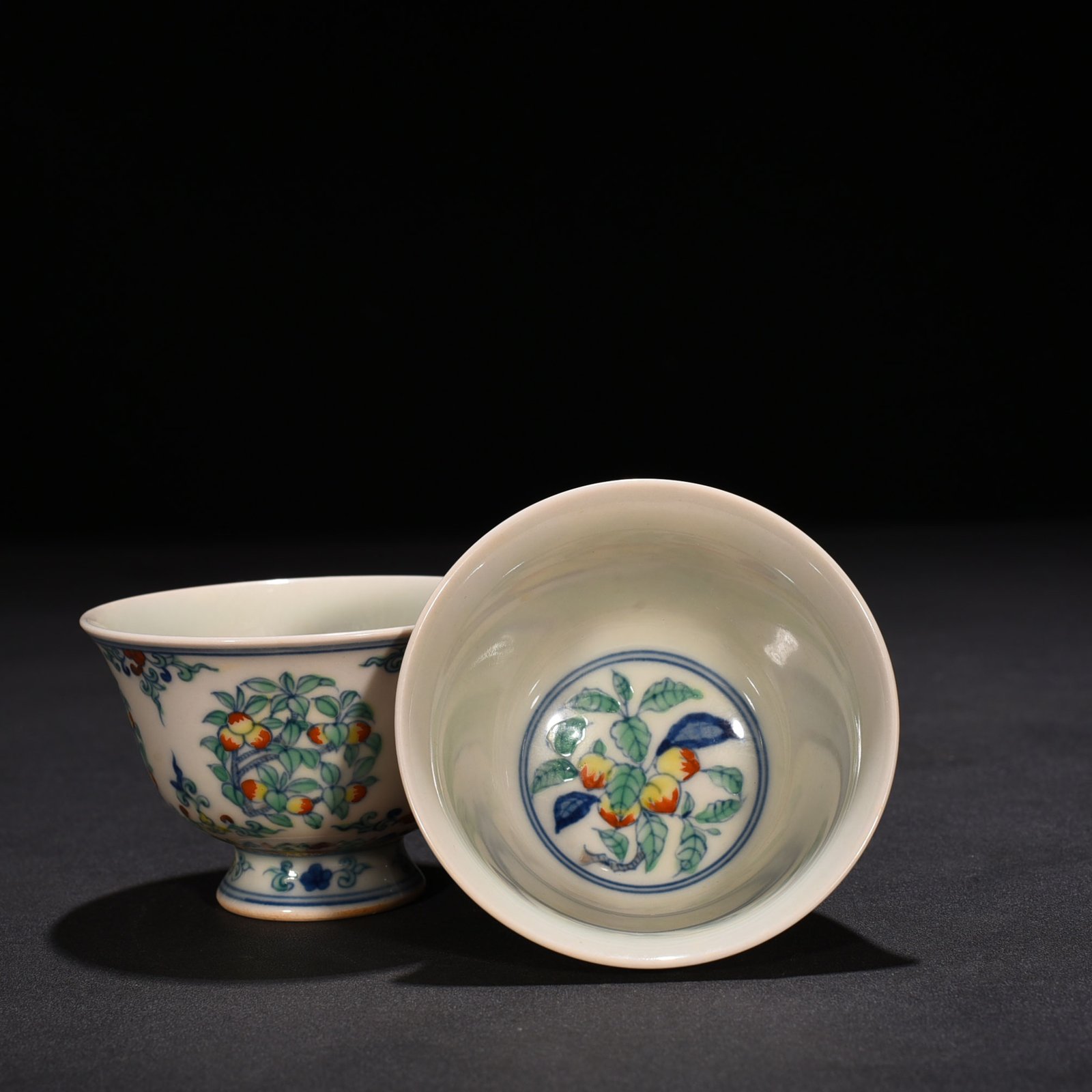 Ming Dynasty Chenghua doucai cup with folded branches flowers and fruits