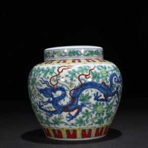 Ming Dynasty Chenghua Colorful Melon and Fruit Chilong Tianzi Jar