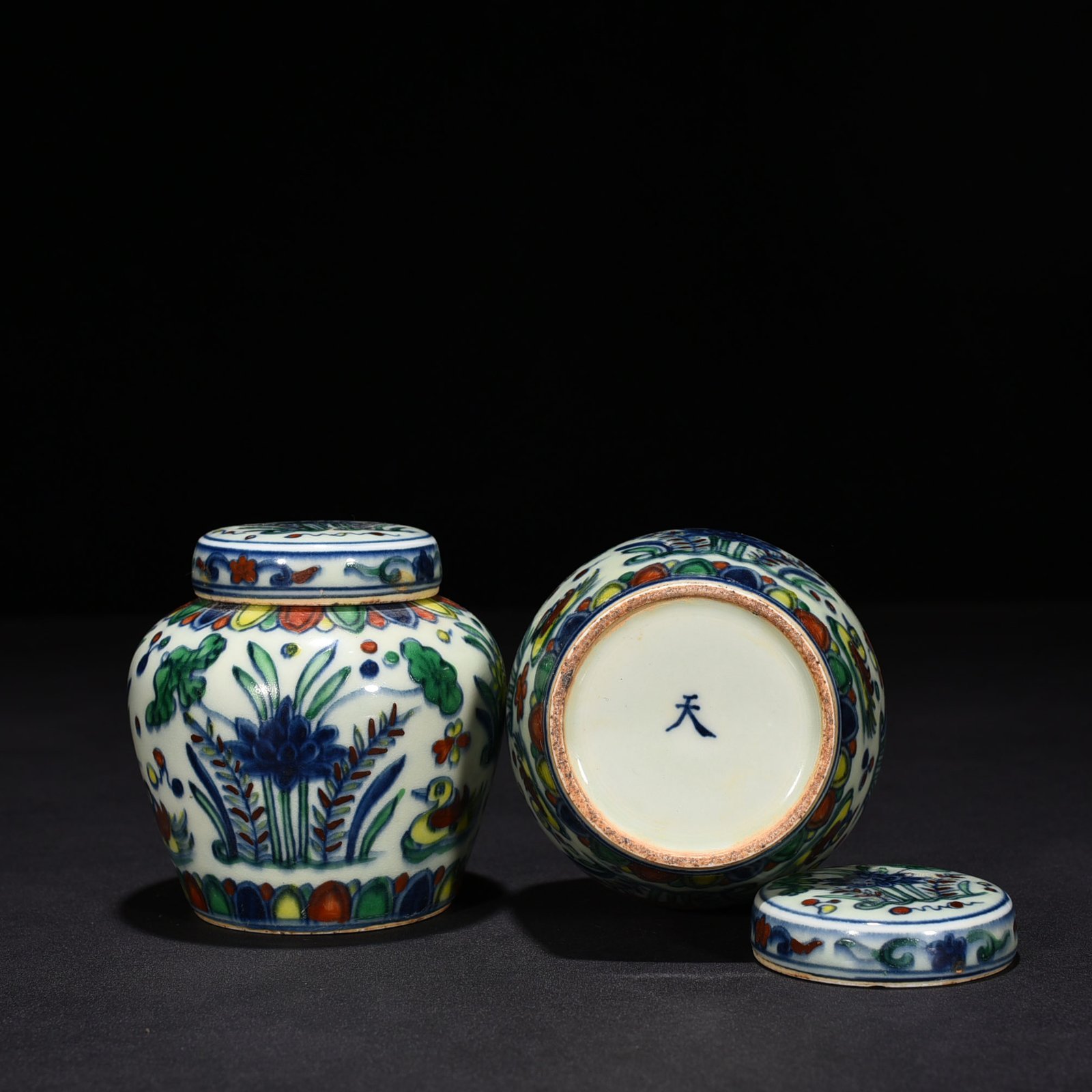 Ming Dynasty Chenghua Dou Colorful Lotus Pond Mandarin Duck Tianzi Jar