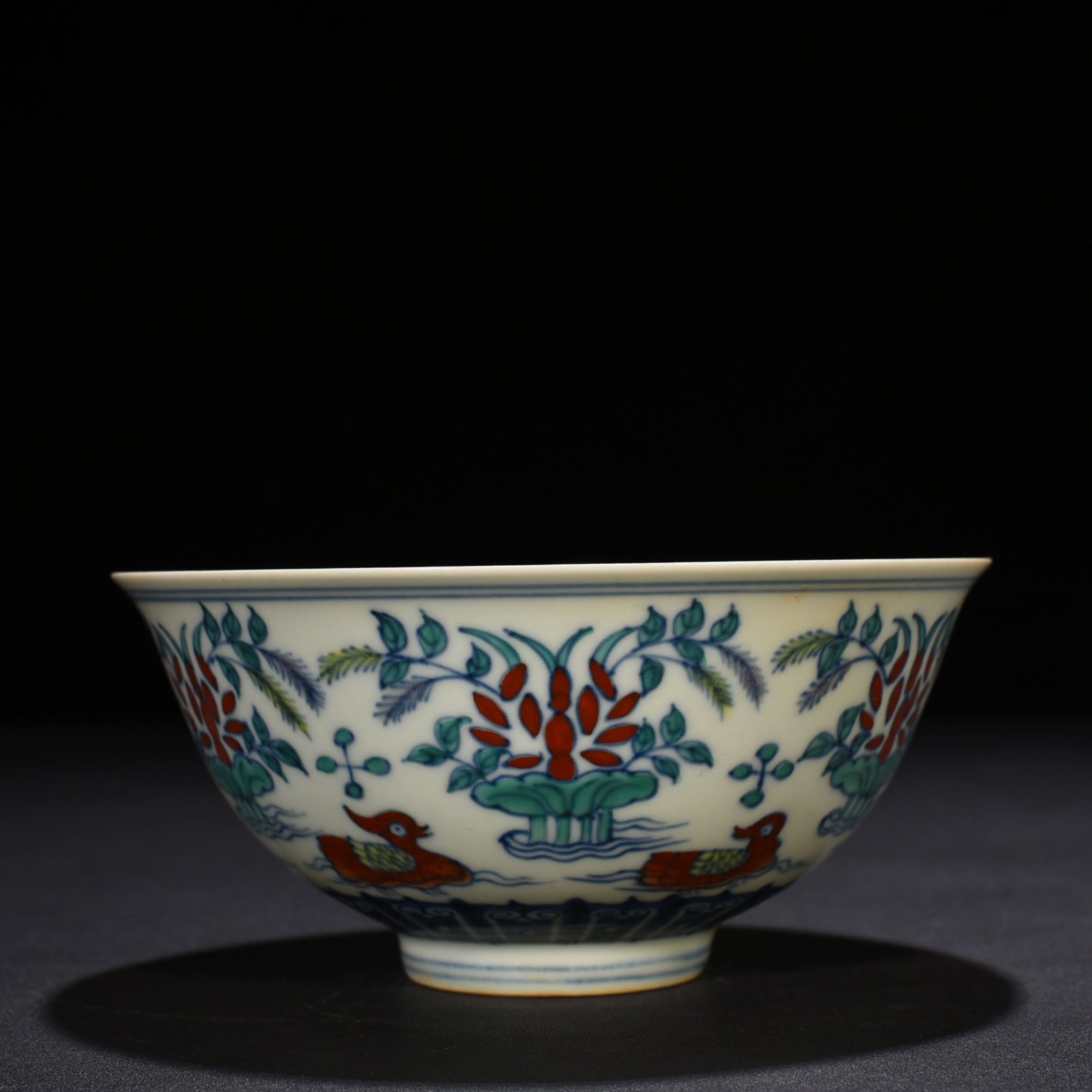 Ming Dynasty Chenghua Dou Colorful Lotus Pond Palace Bowl with Mandarin Duck