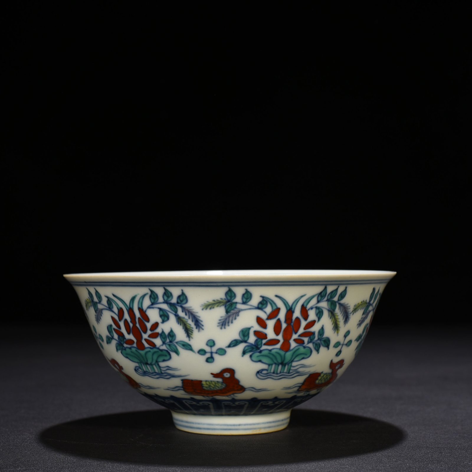 Ming Dynasty Chenghua Dou Colorful Lotus Pond Palace Bowl with Mandarin Duck