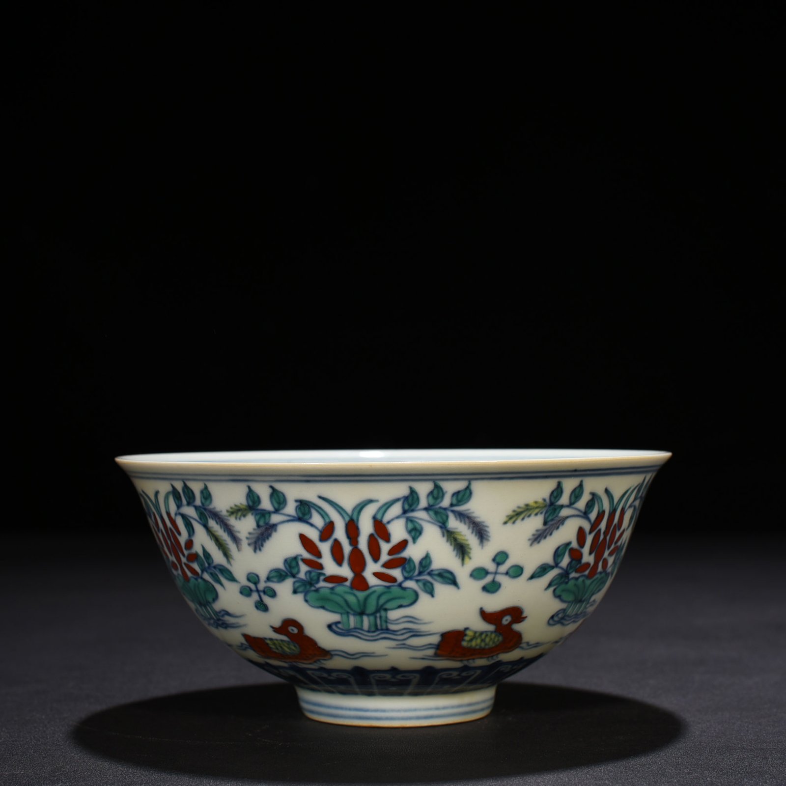Ming Dynasty Chenghua Dou Colorful Lotus Pond Palace Bowl with Mandarin Duck
