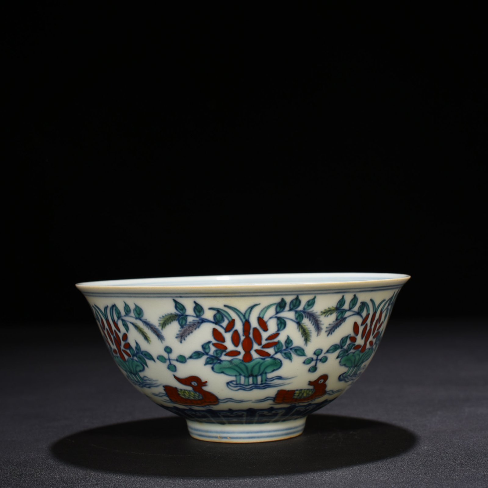 Ming Dynasty Chenghua Dou Colorful Lotus Pond Palace Bowl with Mandarin Duck