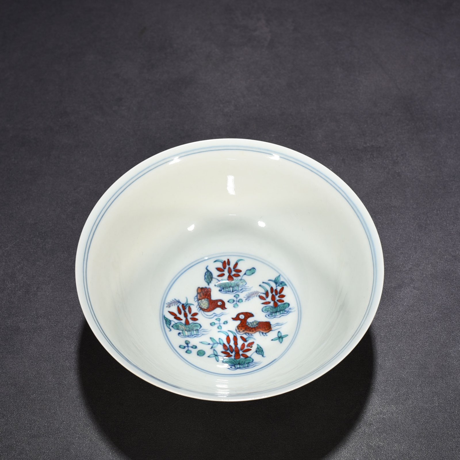 Ming Dynasty Chenghua Dou Colorful Lotus Pond Palace Bowl with Mandarin Duck