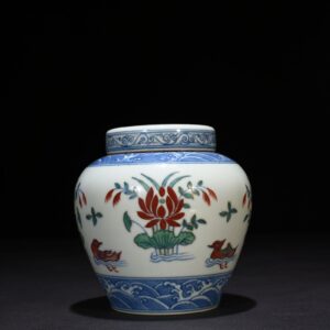 Ming Dynasty Chenghua Dou Colorful Lotus Pond Jar with Mandarin