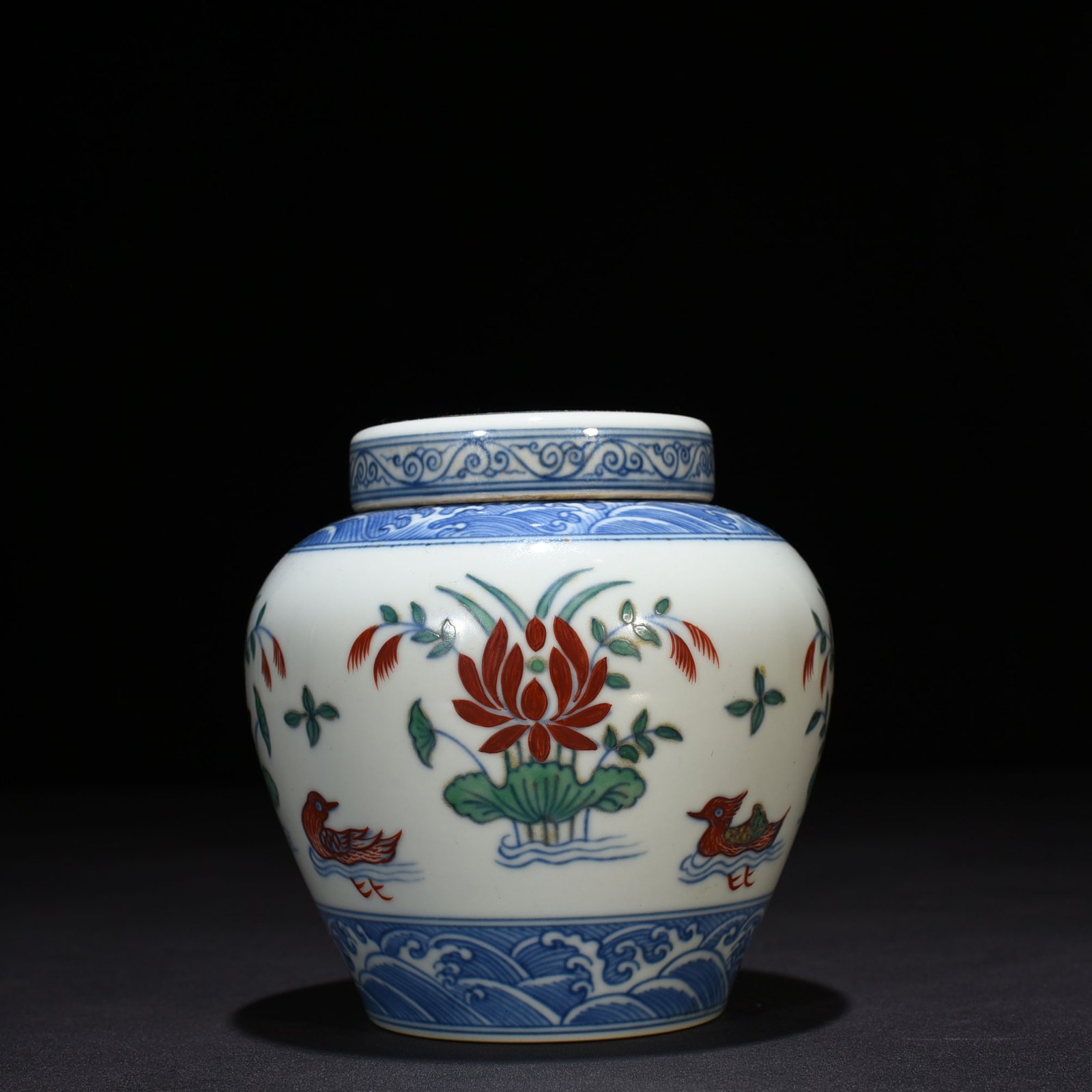 Ming Dynasty Chenghua Dou Colorful Lotus Pond Jar with Mandarin