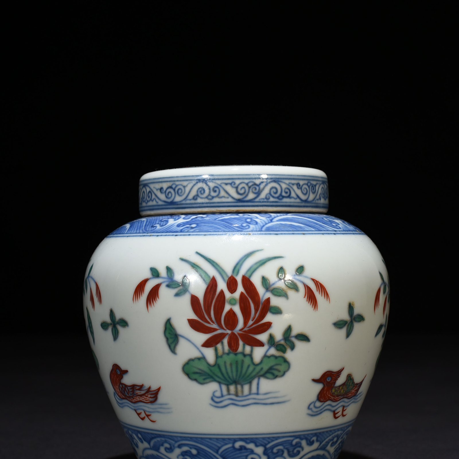 Ming Dynasty Chenghua Dou Colorful Lotus Pond Jar with Mandarin