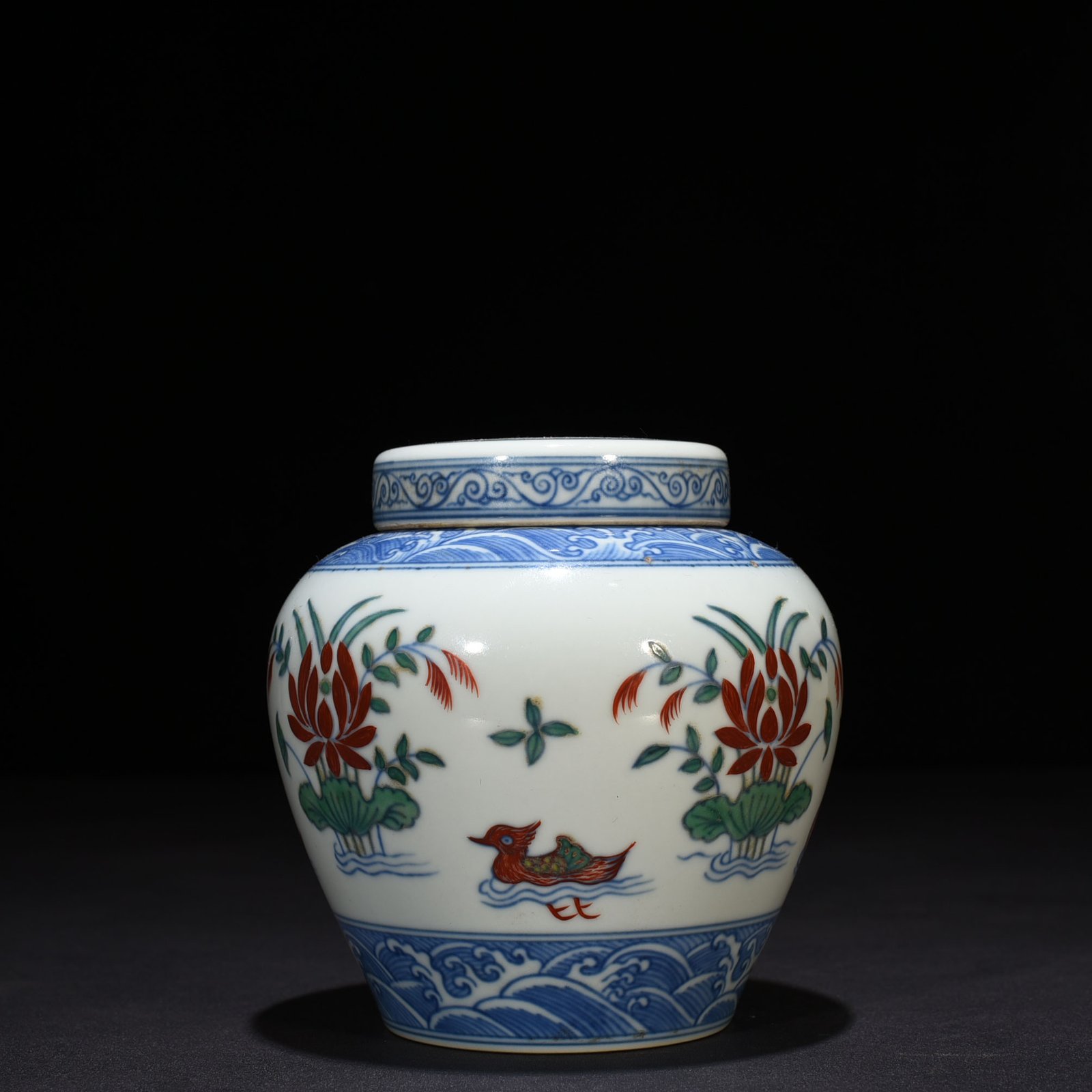 Ming Dynasty Chenghua Dou Colorful Lotus Pond Jar with Mandarin