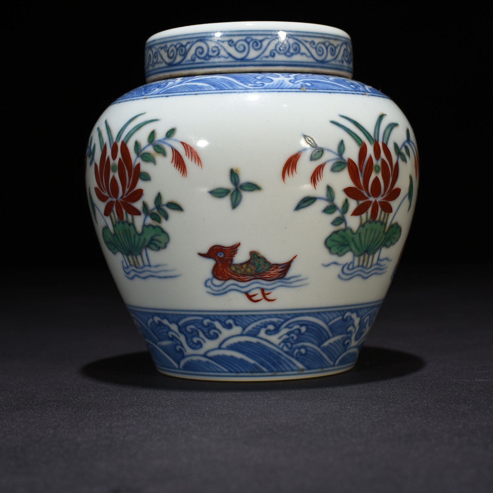 Ming Dynasty Chenghua Dou Colorful Lotus Pond Jar with Mandarin