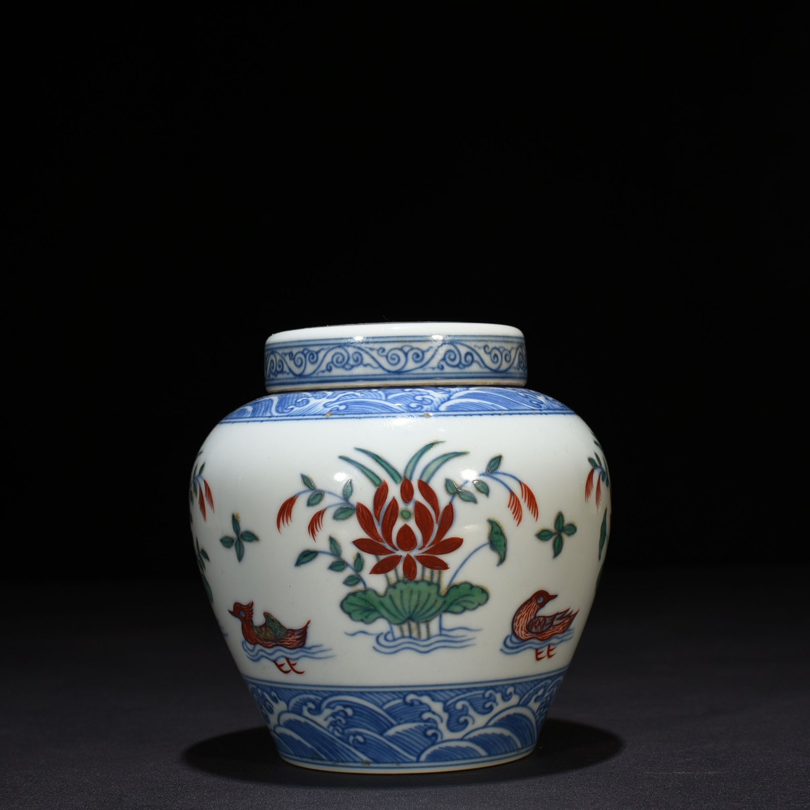 Ming Dynasty Chenghua Dou Colorful Lotus Pond Jar with Mandarin