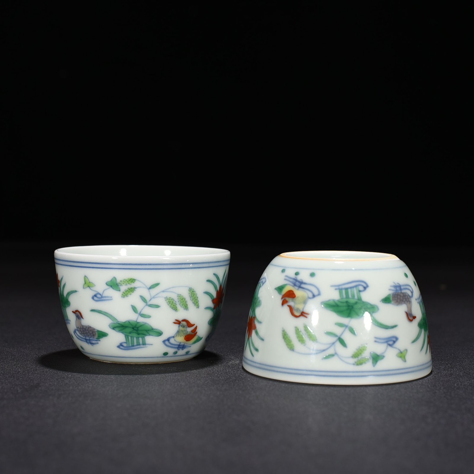 Ming Dynasty Chenghua Dou Colorful Lotus Pond Urn Cup with Mandarin Duck