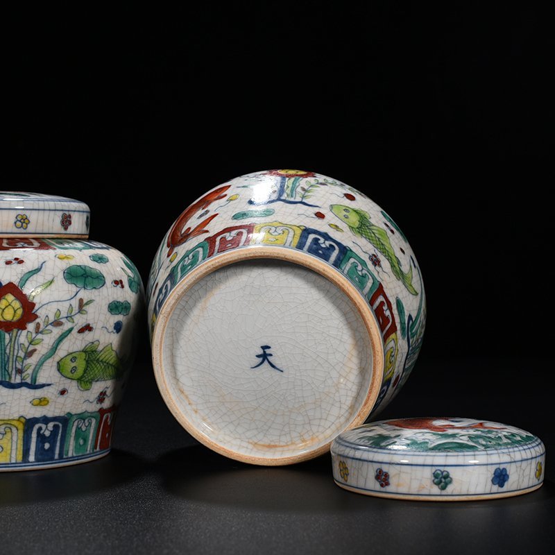 Ming Dynasty Chenghua dou color fish and algae sky-shaped jar