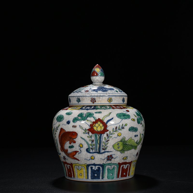 Ming Dynasty Chenghua Cai Fish and Algae Tianzi Jar