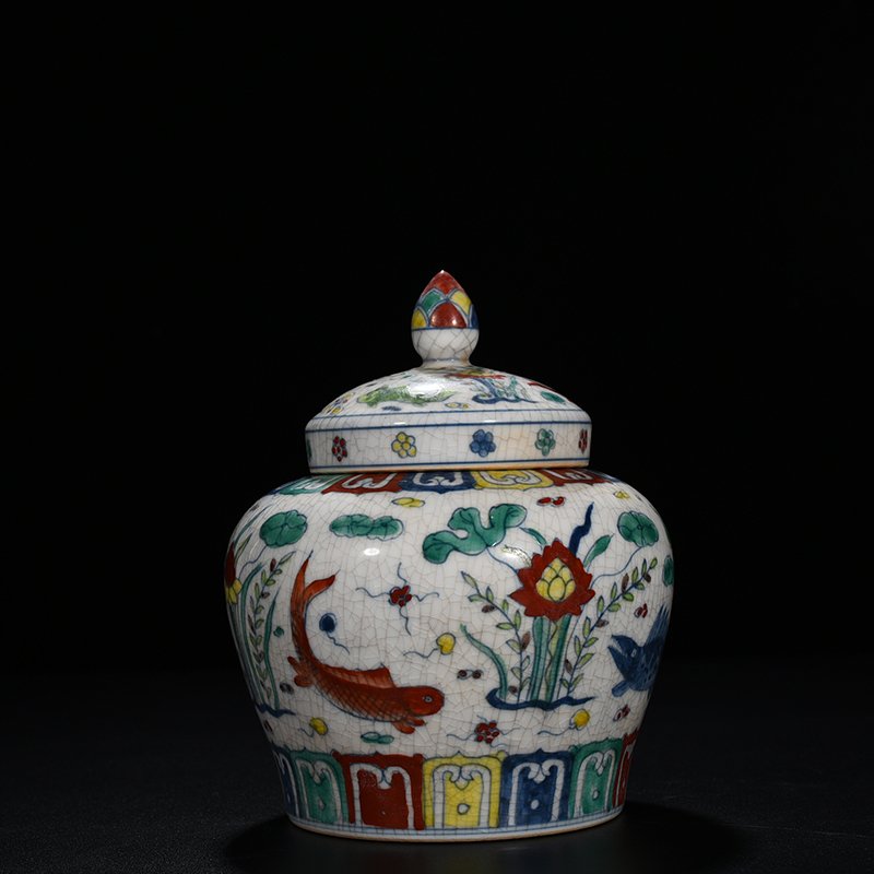 Ming Dynasty Chenghua Cai Fish and Algae Tianzi Jar
