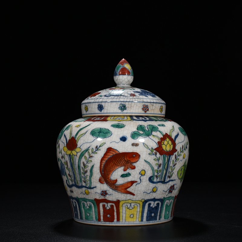 Ming Dynasty Chenghua Cai Fish and Algae Tianzi Jar