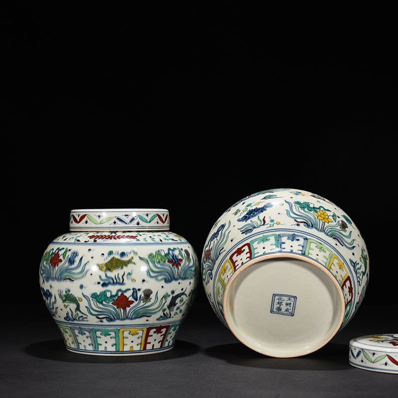 Ming Dynasty Chenghua fish and algae covered jar
