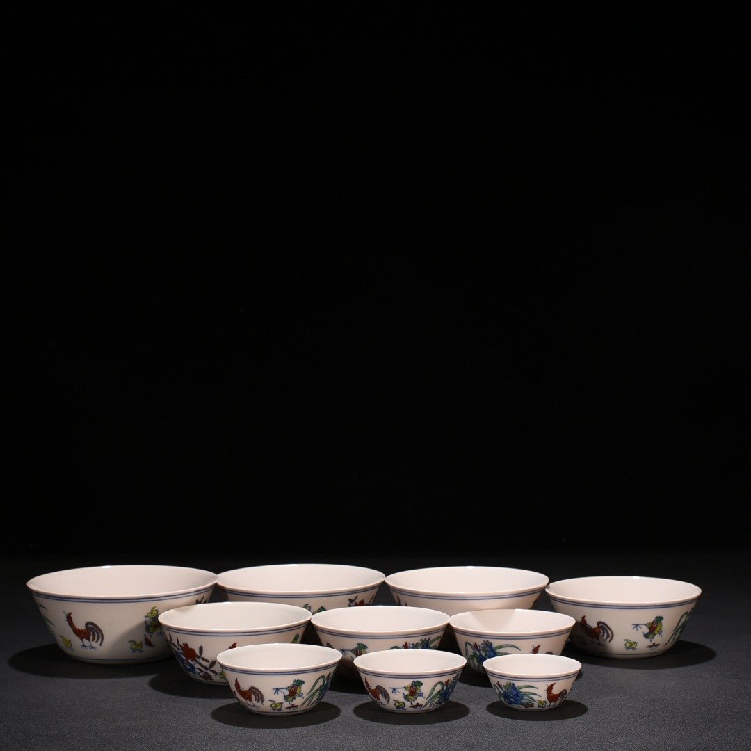 Ming Dynasty Chenghua Chicken Cylinder Cup Wan Guifei Wanzi style bowl set