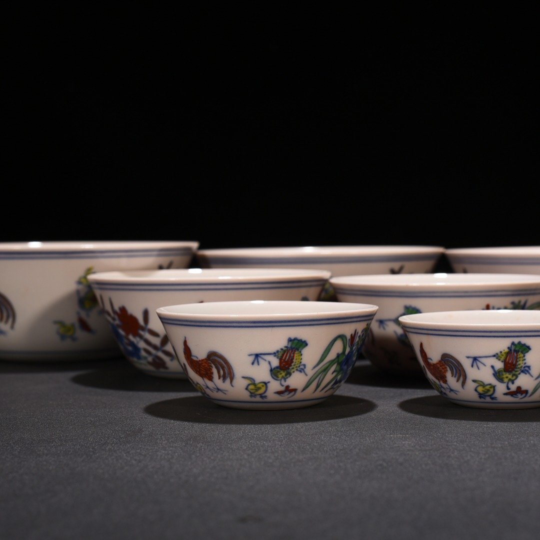 Ming Dynasty Chenghua Chicken Cylinder Cup Wan Guifei Wanzi style bowl set