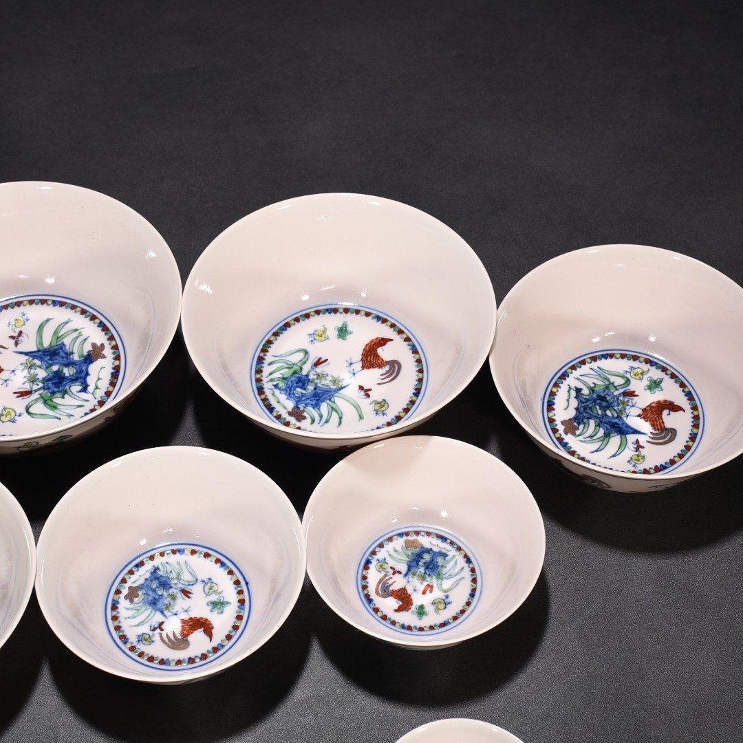 Ming Dynasty Chenghua Chicken Cylinder Cup Wan Guifei Wanzi style bowl set