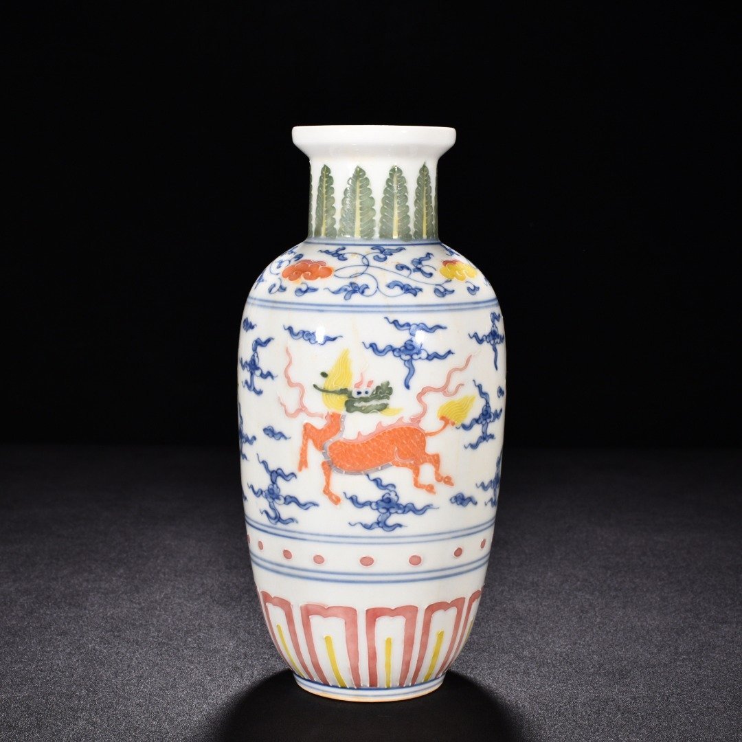 Ming Dynasty Chenghua enamel vase with unicorn