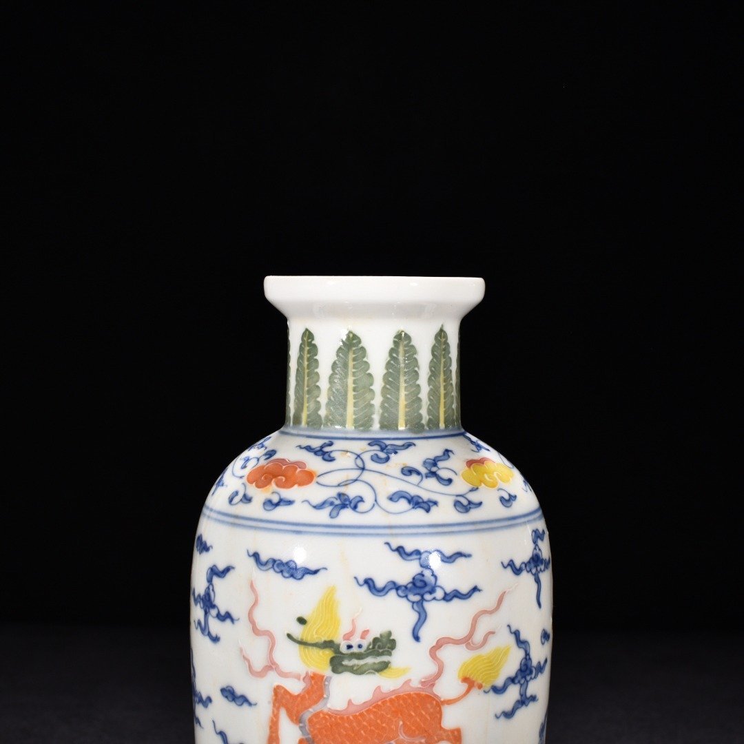 Ming Dynasty Chenghua enamel vase with unicorn