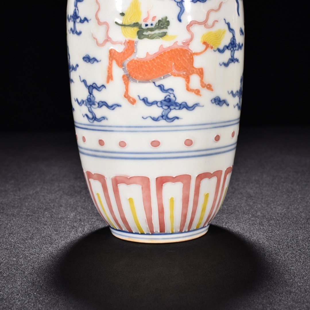 Ming Dynasty Chenghua enamel vase with unicorn