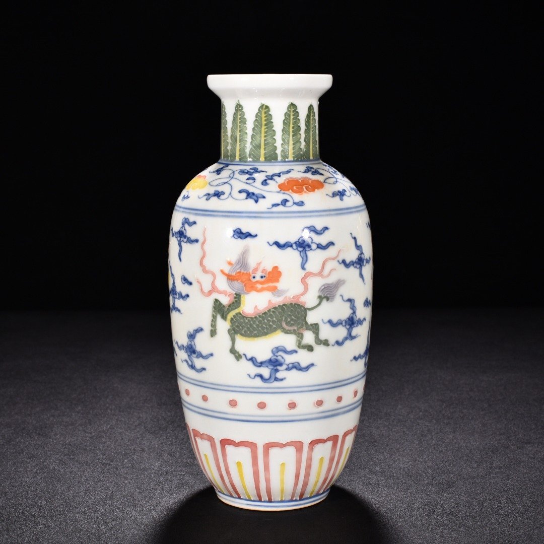 Ming Dynasty Chenghua enamel vase with unicorn
