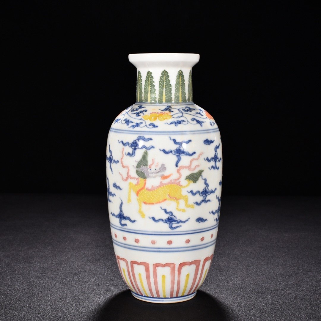Ming Dynasty Chenghua enamel vase with unicorn