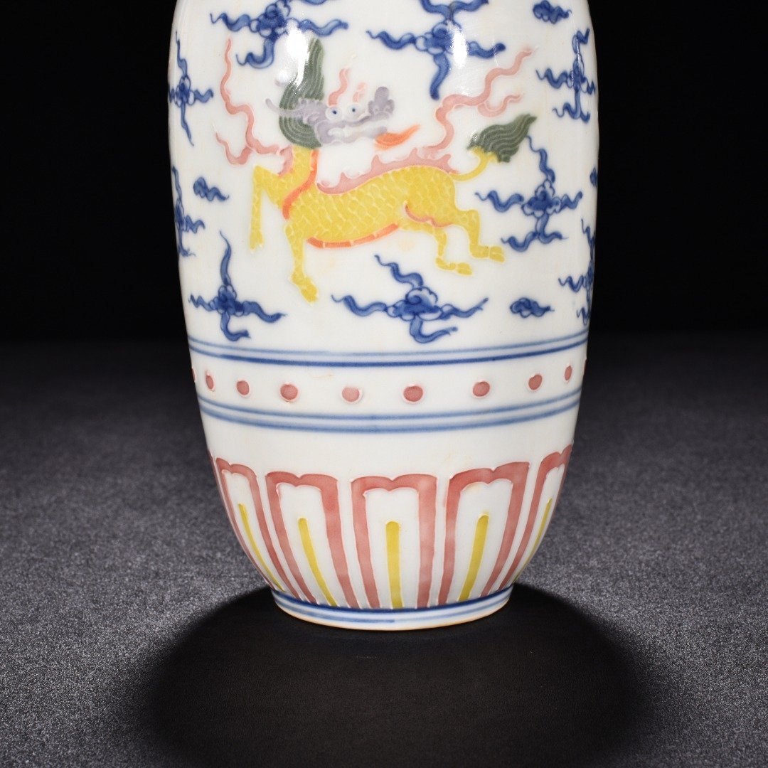 Ming Dynasty Chenghua enamel vase with unicorn