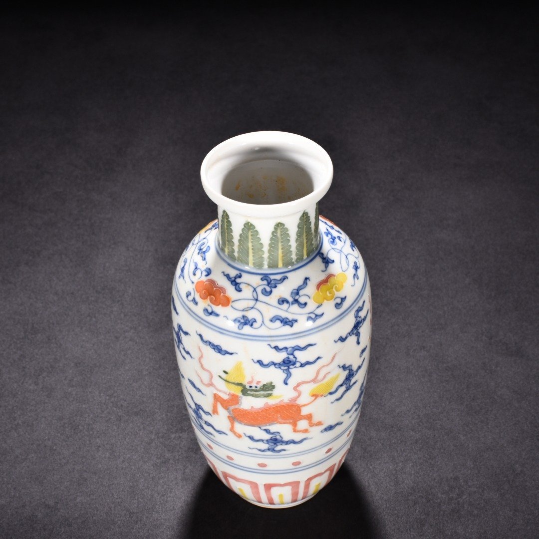 Ming Dynasty Chenghua enamel vase with unicorn