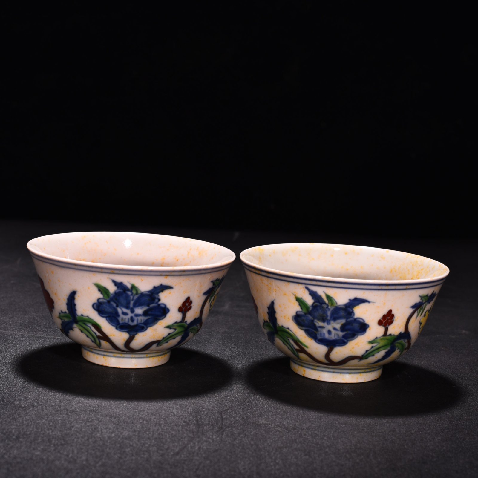 Ming Dynasty Chenghua red-tied bucket-colored purple okra flower cup