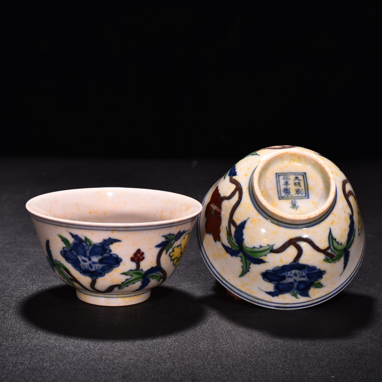 Ming Dynasty Chenghua red-tied bucket-colored purple okra flower cup