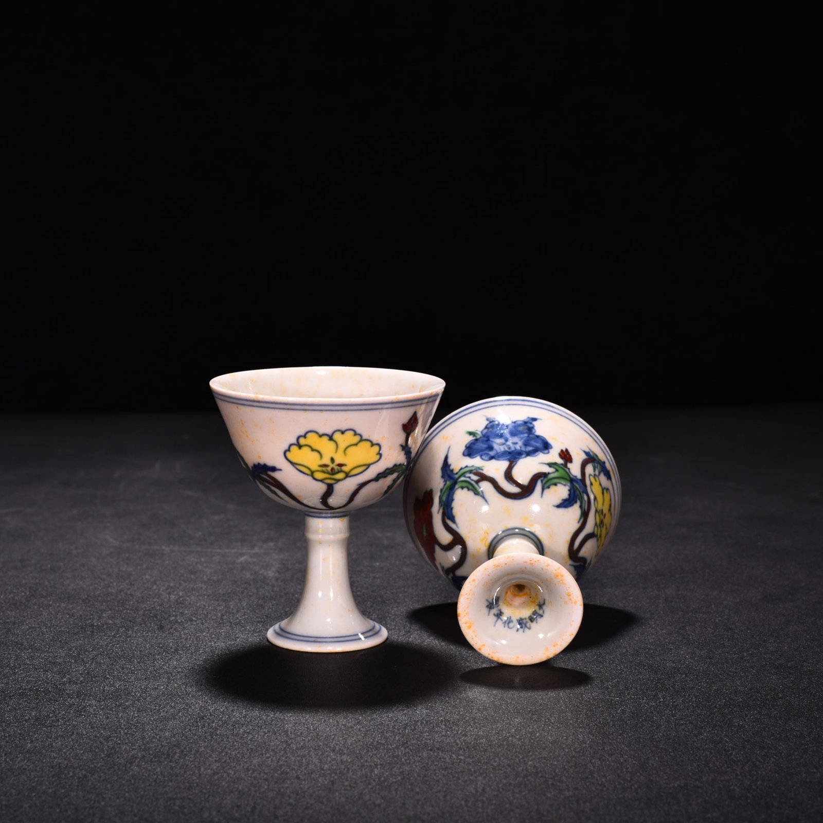Ming Dynasty Chenghua red-tied bucket-colored purple okra flower goblet