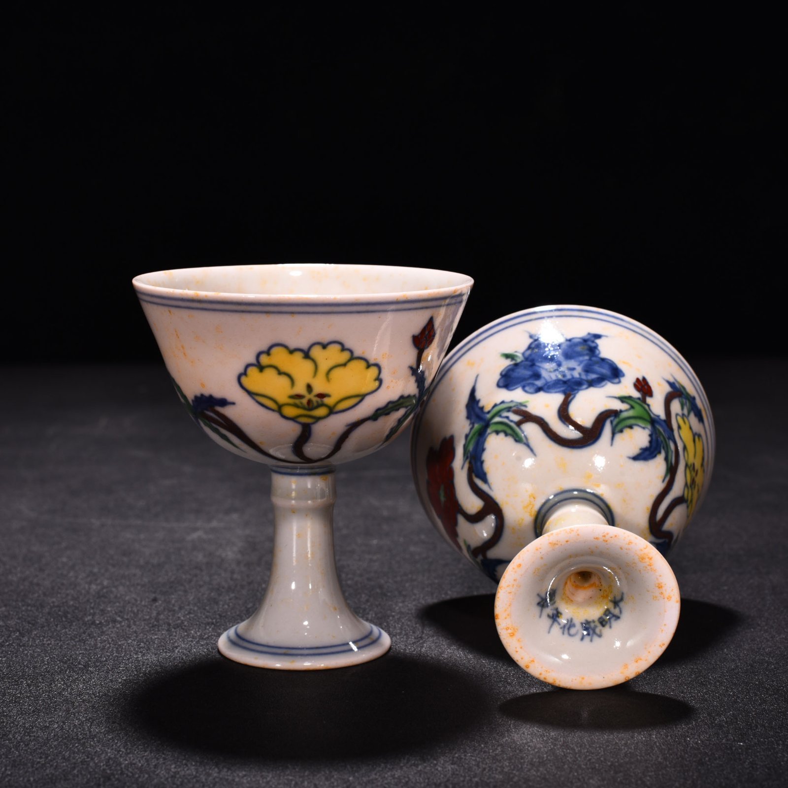 Ming Dynasty Chenghua red-tied bucket-colored purple okra flower goblet