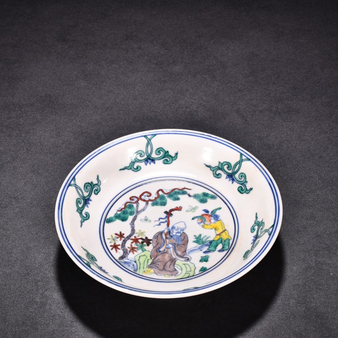 Ming Dynasty Chenghua red-tied Doucai longevity star character plate