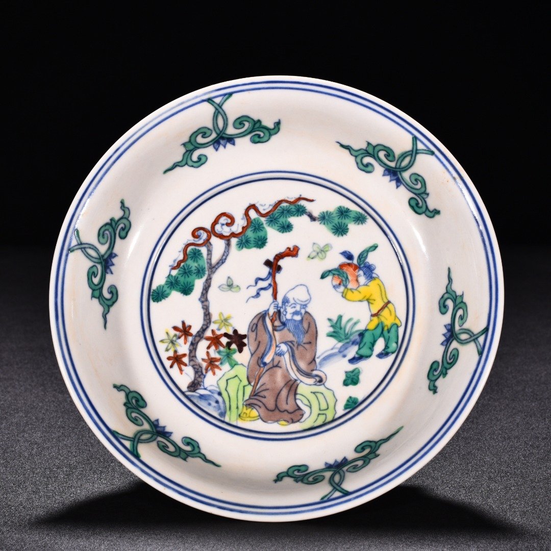 Ming Dynasty Chenghua red-tied Doucai longevity star character plate