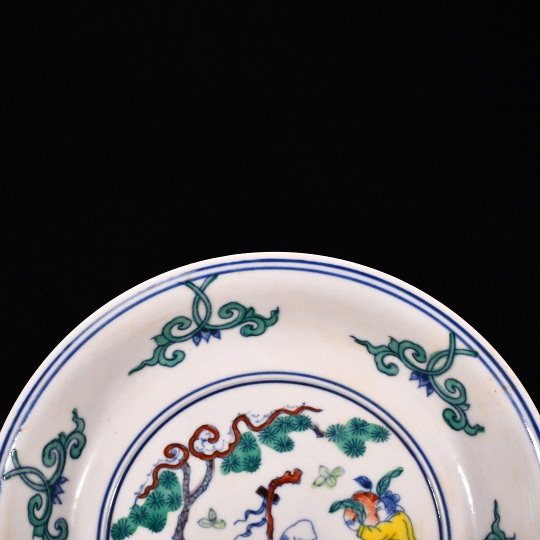Ming Dynasty Chenghua red-tied Doucai longevity star character plate