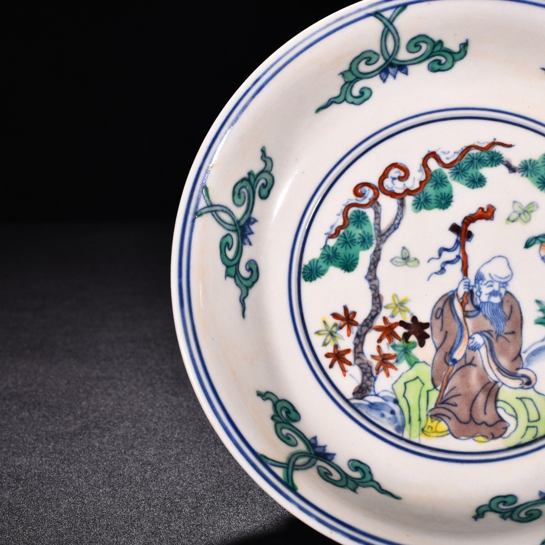 Ming Dynasty Chenghua red-tied Doucai longevity star character plate