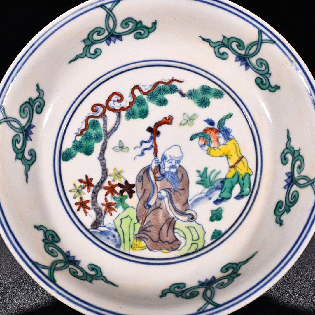 Ming Dynasty Chenghua red-tied Doucai longevity star character plate