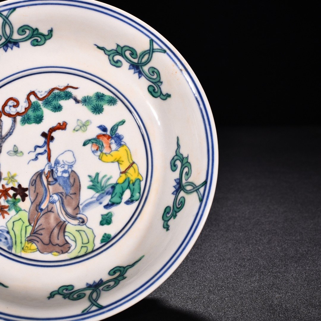 Ming Dynasty Chenghua red-tied Doucai longevity star character plate