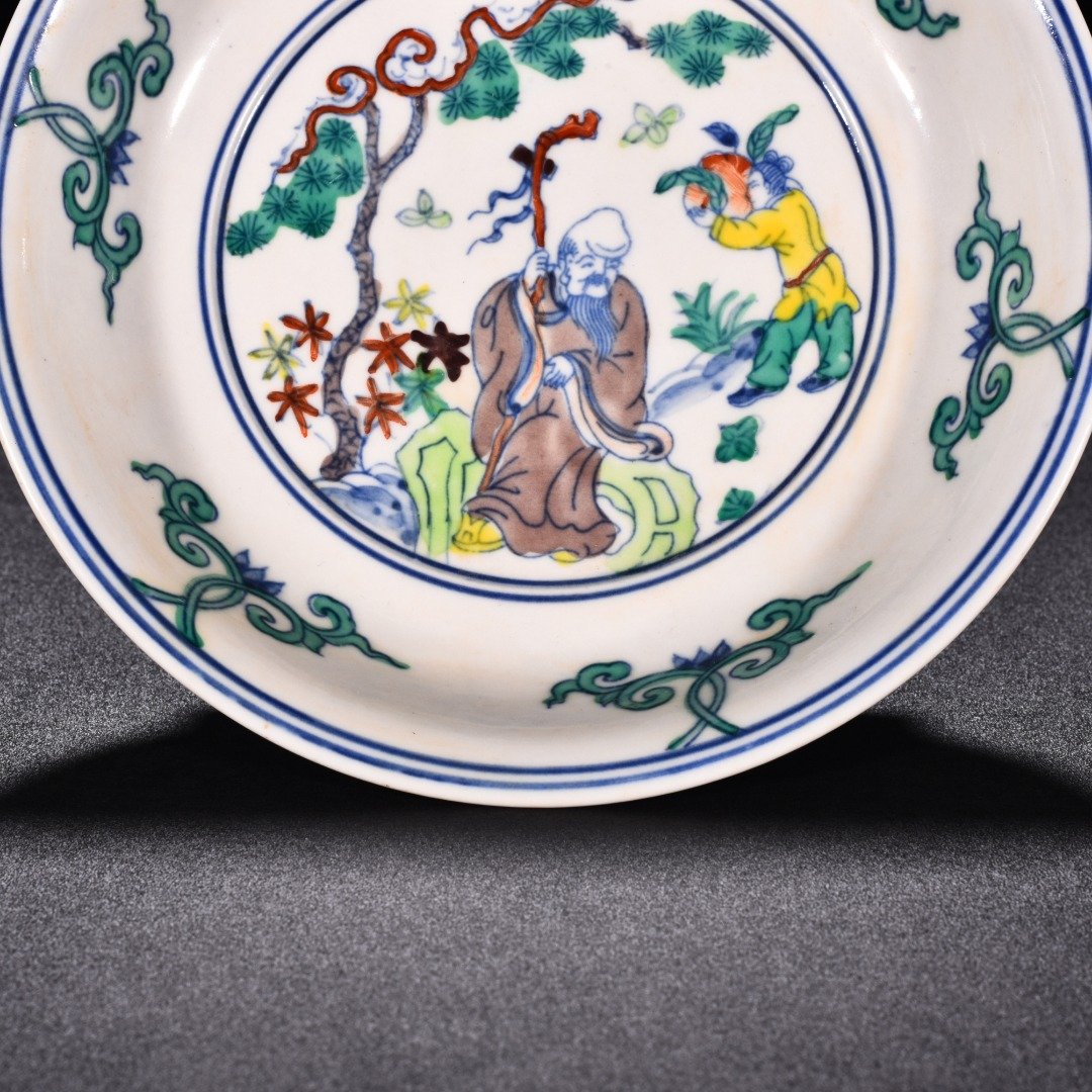 Ming Dynasty Chenghua red-tied Doucai longevity star character plate