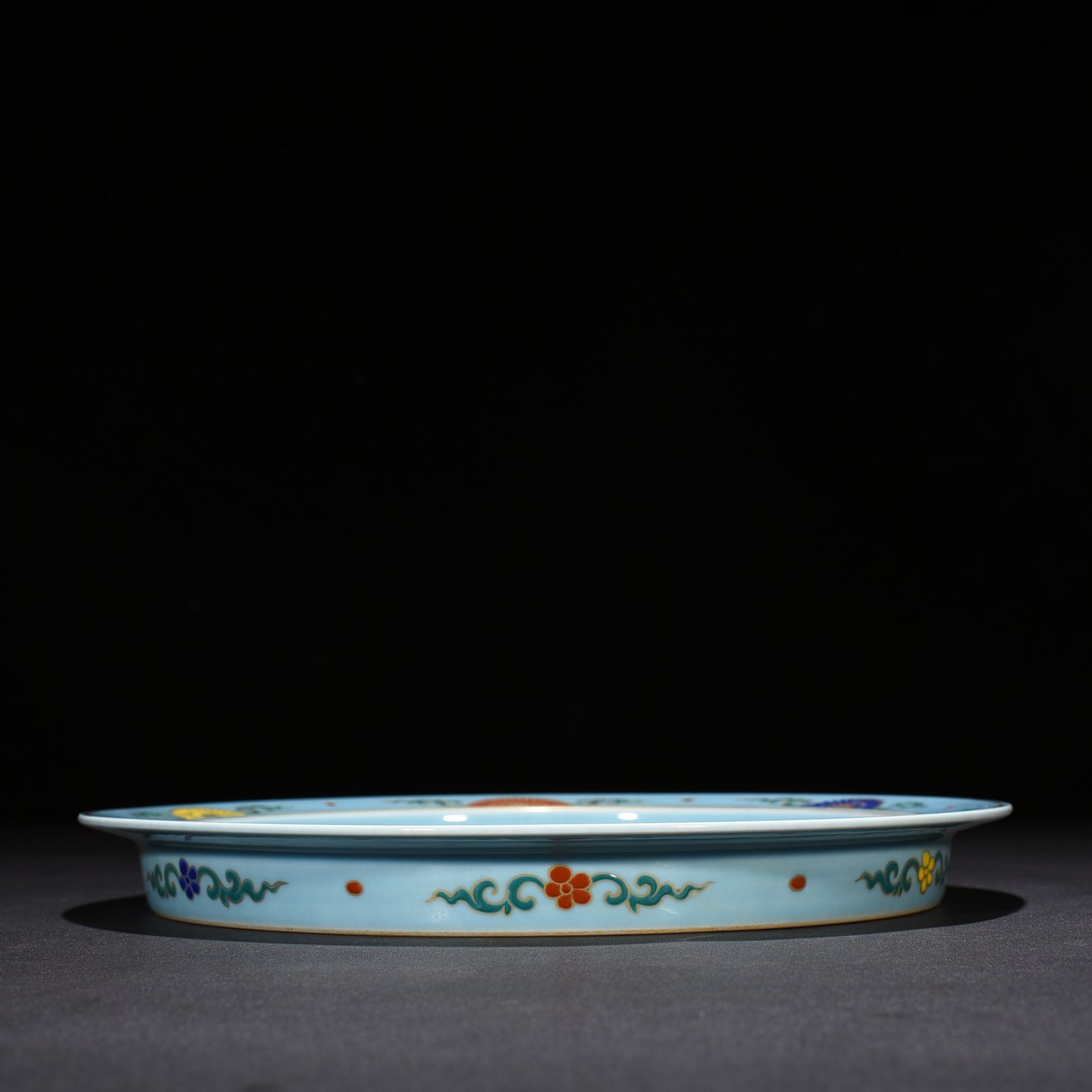 Ming Dynasty Chenghua blue glaze gold Sanskrit tea tray