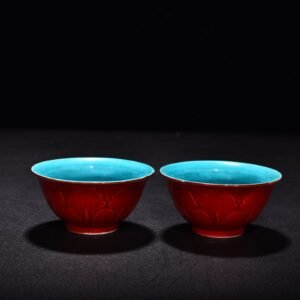 Ming Dynasty Chenghua pepper red interior peacock blue banana leaf cup