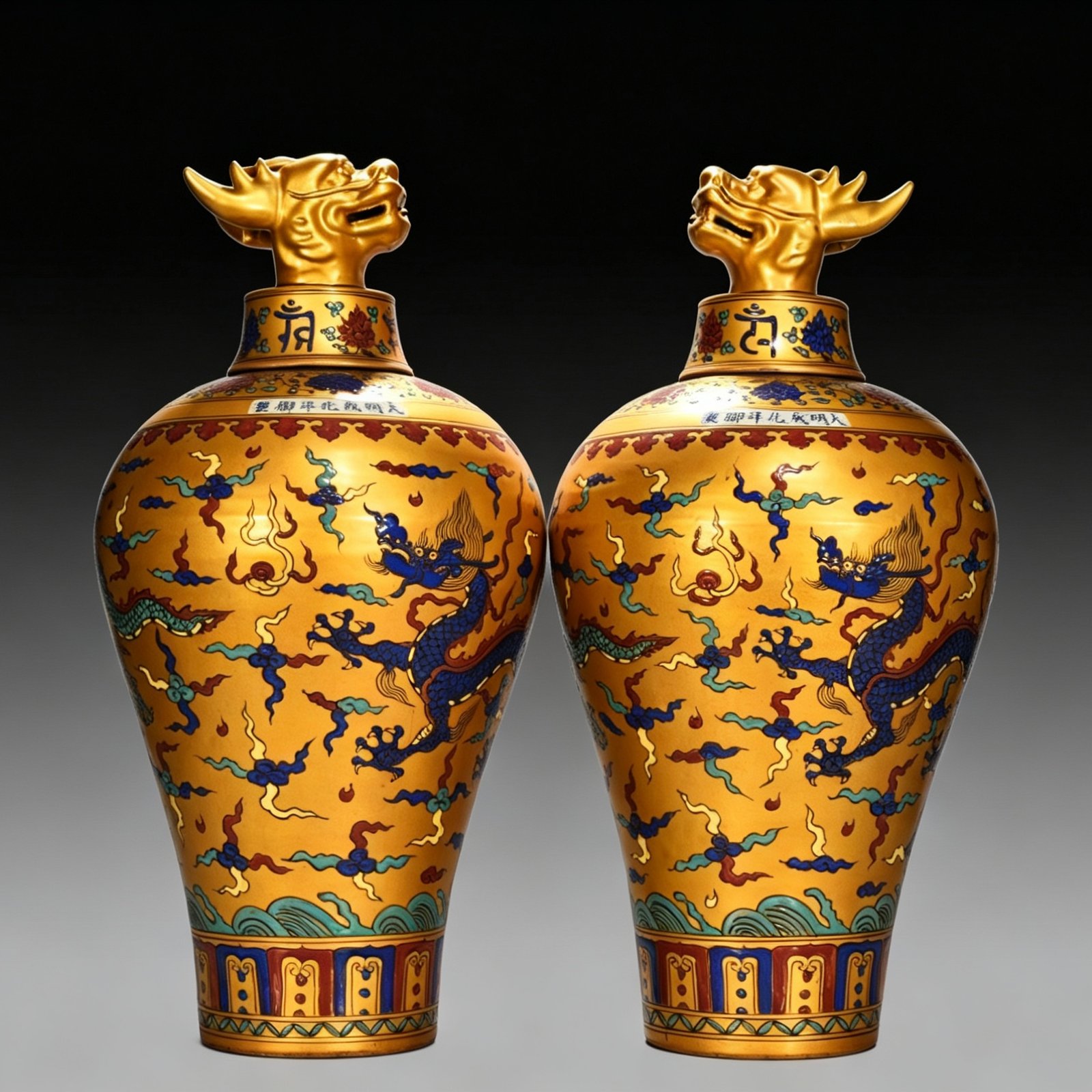 Ming Dynasty Chenghua Jindi multicolored cloud and dragon plum vase