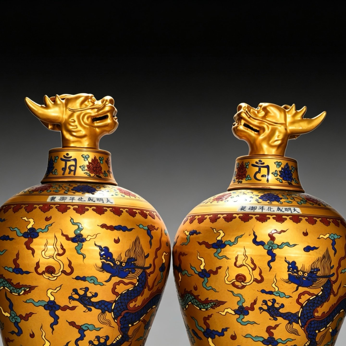 Ming Dynasty Chenghua Jindi multicolored cloud and dragon plum vase