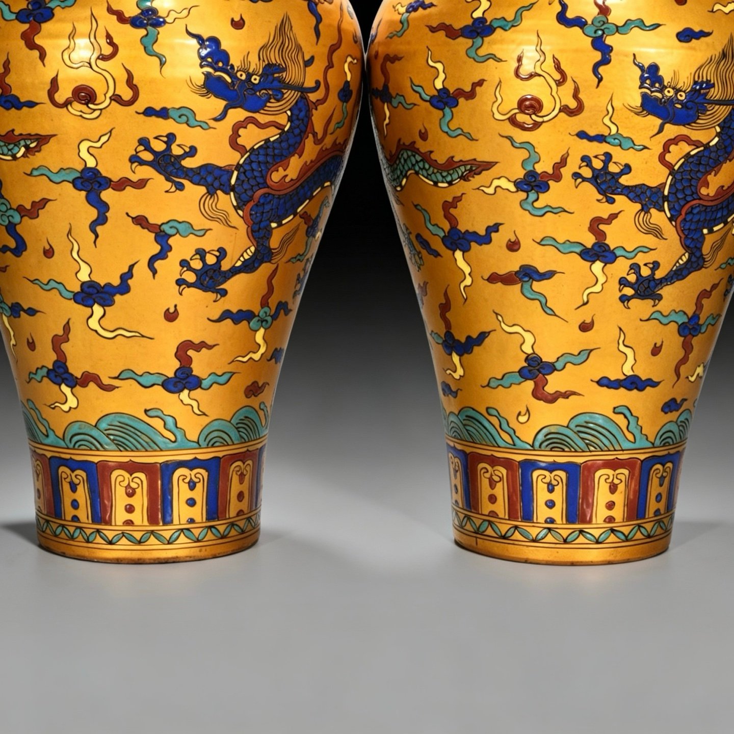 Ming Dynasty Chenghua Jindi multicolored cloud and dragon plum vase