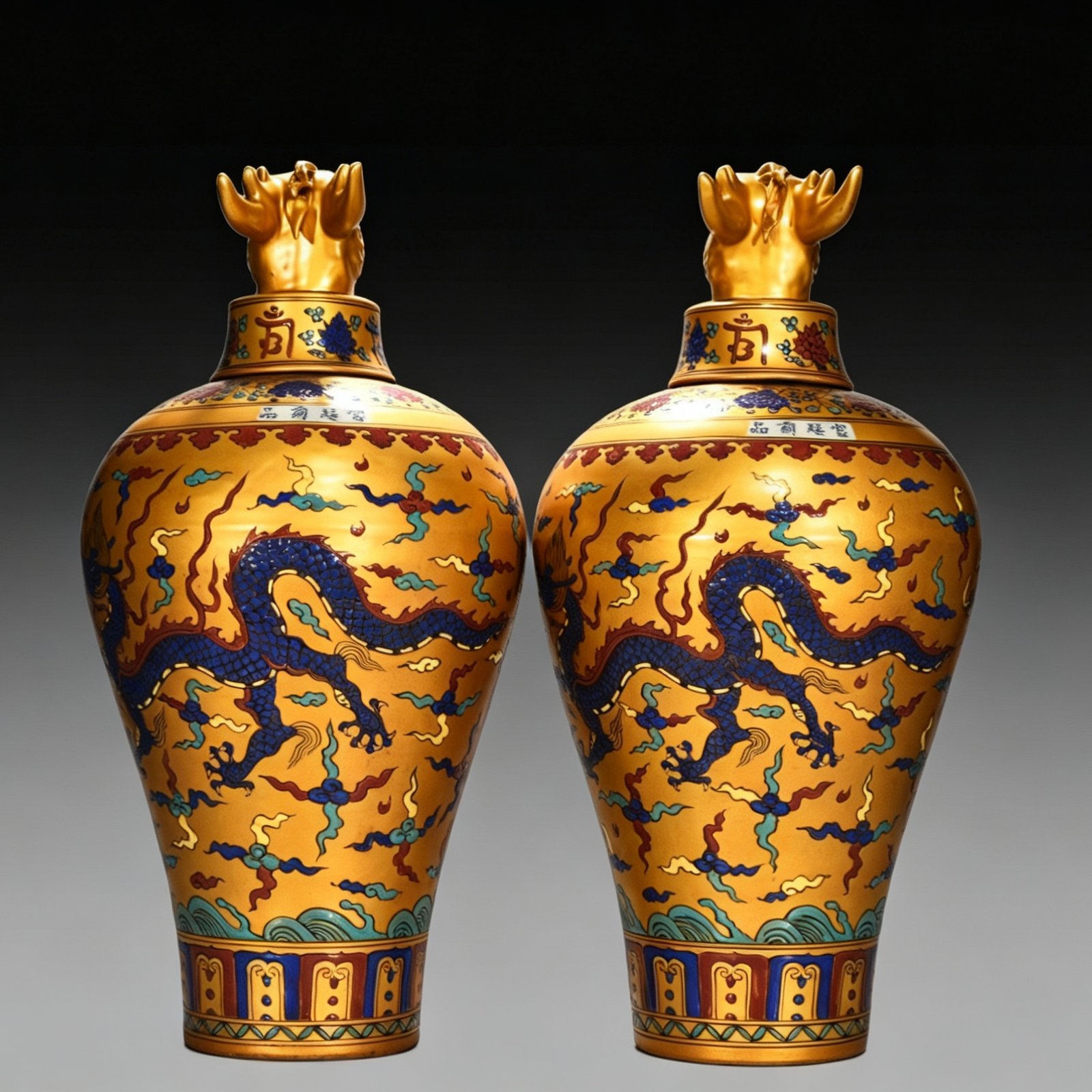 Ming Dynasty Chenghua Jindi multicolored cloud and dragon plum vase