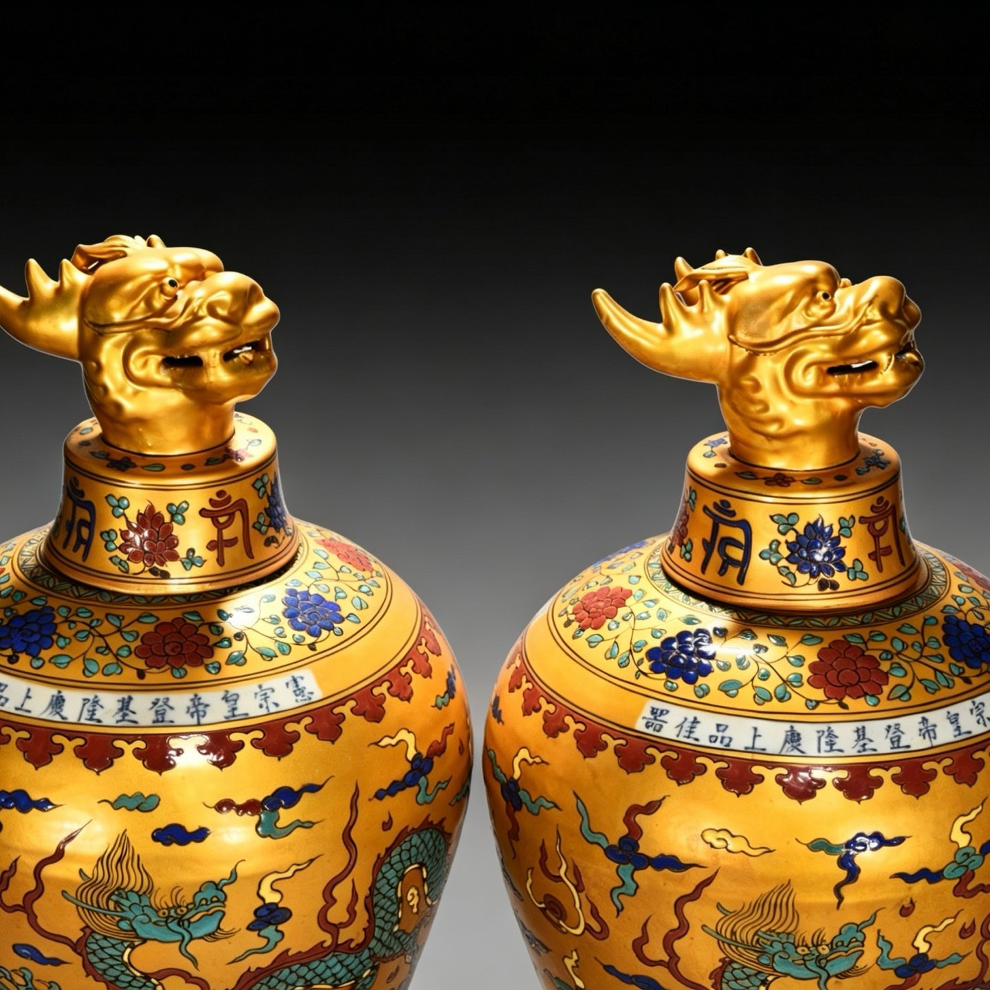 Ming Dynasty Chenghua Jindi multicolored cloud and dragon plum vase